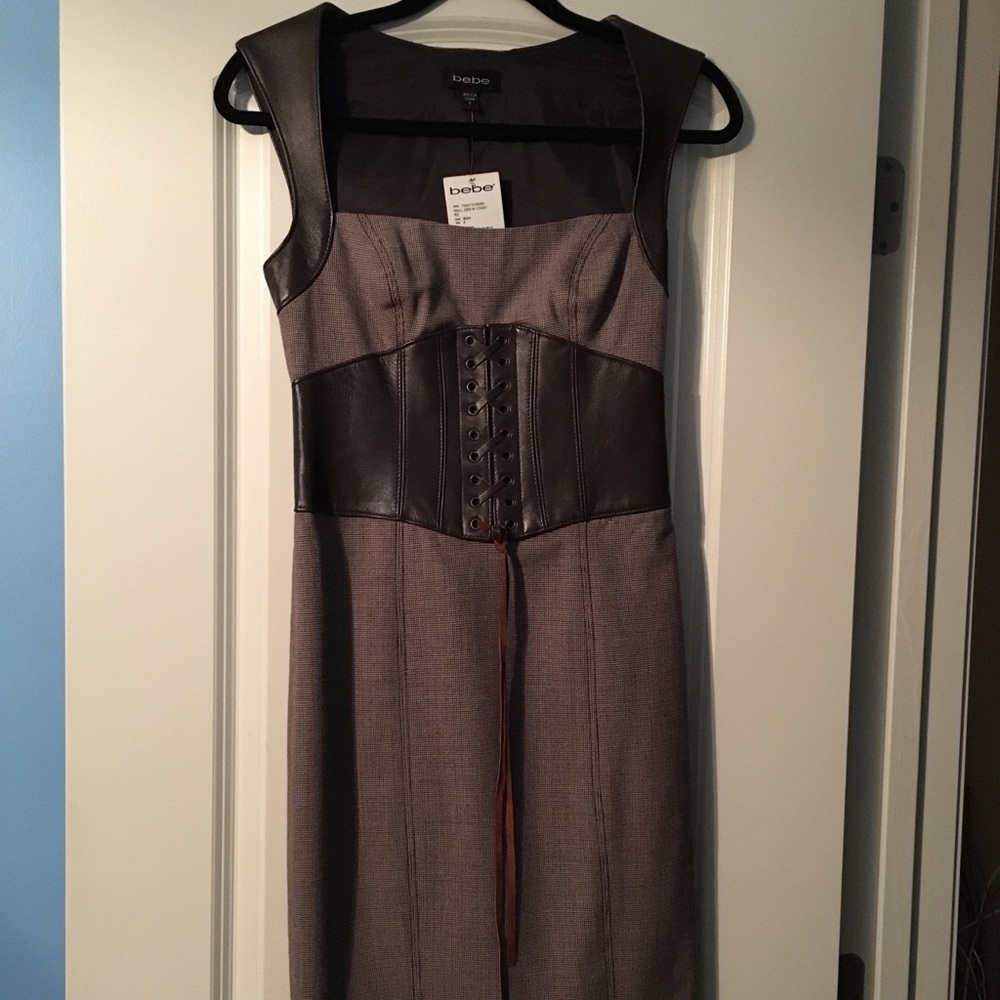 NWT | Super Sexy Bebe Dress | Tweed & Leather